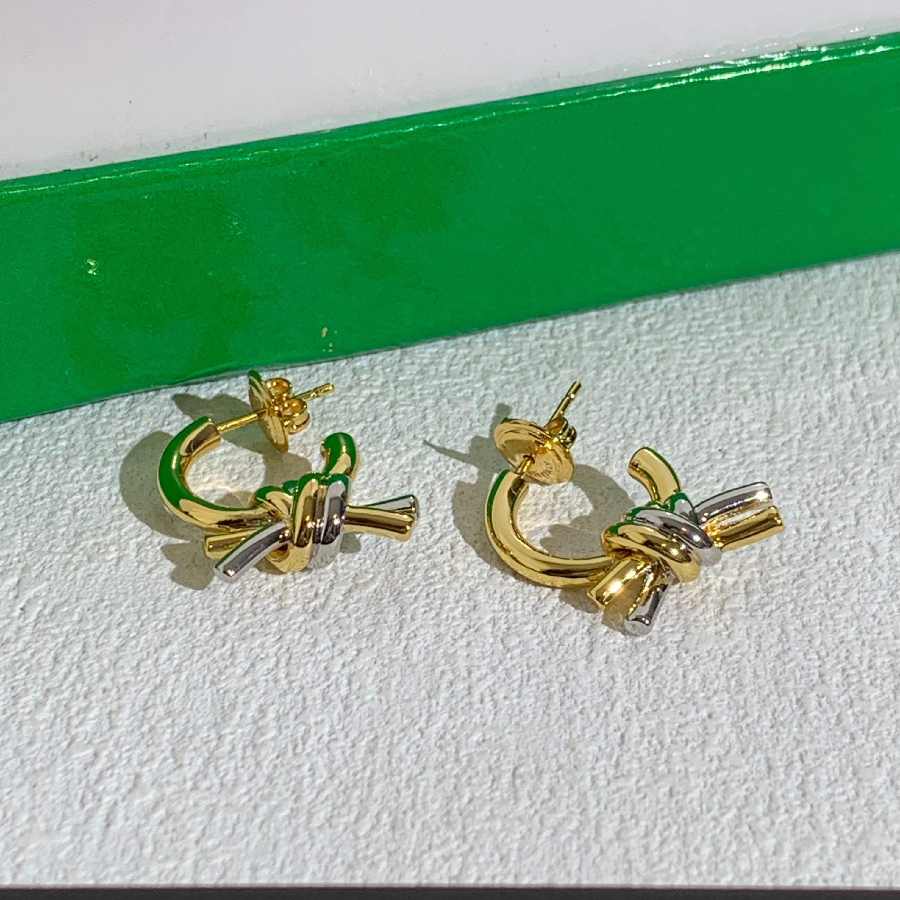 Bottega Veneta Gold Hoop Earrings with Crystal Accents